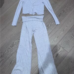 Altar'd State Soft Ribbed Knit Set in Light Gray